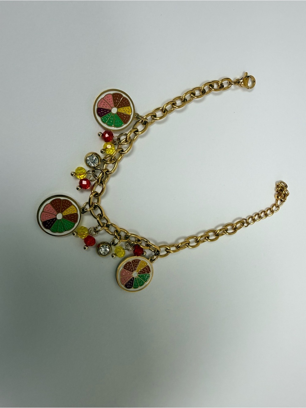 Gold-Tone Multicolor Fruit Slice Charm Bracelet